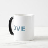LOVE in Blue Cyan Pastel Color Ombre Verwandlungstasse (Vorderseite Links)