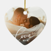 Love in Elegant Script Wedding Photo Keramik Ornament (Hinten)