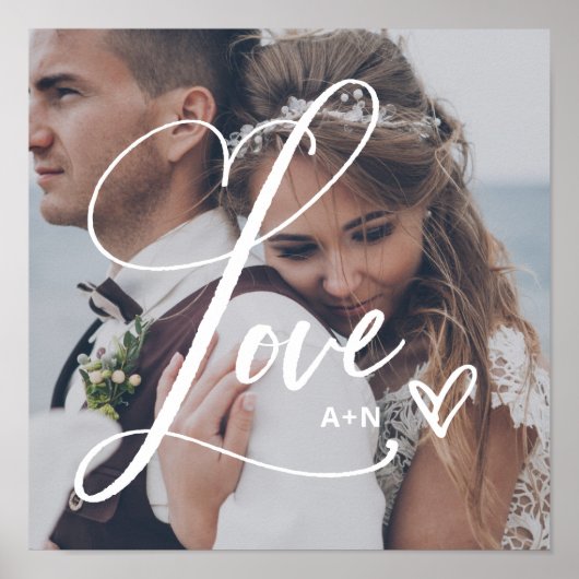 Love in Elegant Script | Your Photo with Heart Poster (Vorne)