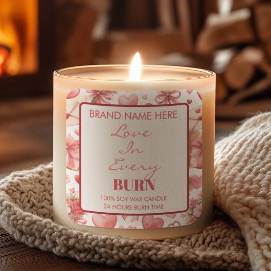 Love in Every Burn Valentine’s Day Candle Label Quadratischer Aufkleber