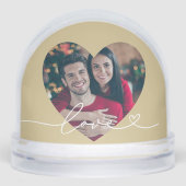 Love in Script Gold Custom Heart Shaped Photo Schneekugeln (Vorderseite)