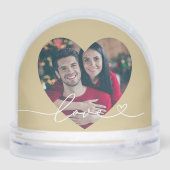 Love in Script Gold Custom Heart Shaped Photo Schneekugeln (Rückseite)