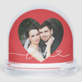 Love in Script Red Custom Heart Shaped Photo Schneekugeln (Rückseite)