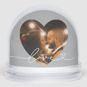 Love in Script Silver Heart Photo Schneekugeln (Vorderseite)