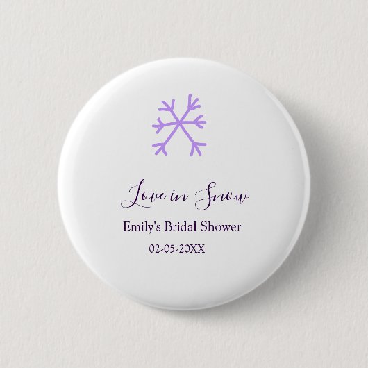 Love in Snow bridal shower purple snowflakes paste Button (Vorderseite)