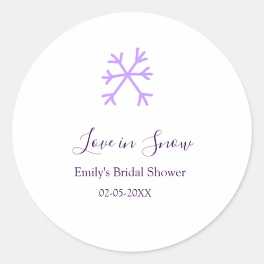 Love in Snow bridal shower purple snowflakes paste Runder Aufkleber (Vorderseite)