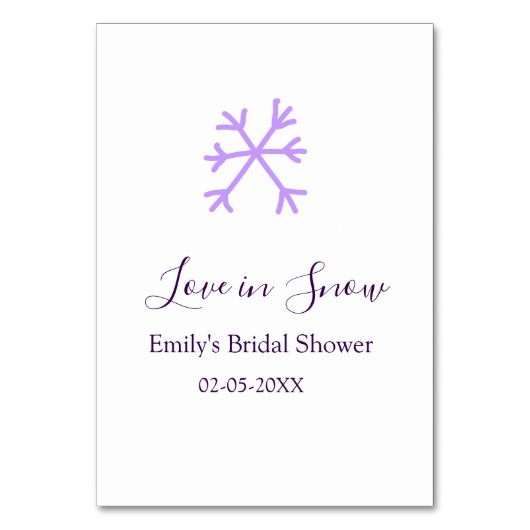 Love in Snow bridal shower purple snowflakes paste Tischnummer (Rückseite)