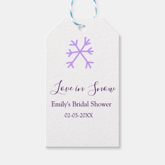 Love in Snow Junggesellinnenabschied lila Schneefl Geschenkanhänger (Vorderseite)
