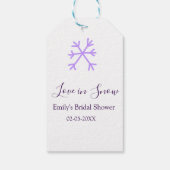 Love in Snow Junggesellinnenabschied lila Schneefl Geschenkanhänger (Rückseite)
