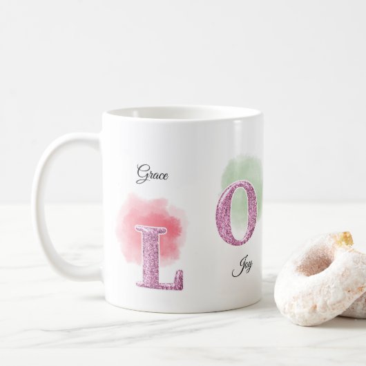 LOVE Initial Custom Name Watercolor Design Kaffeetasse (Mit Donut)