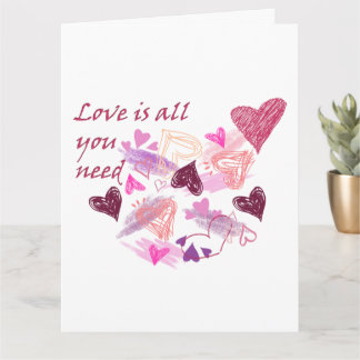 Love is all you need hearts customize inside text karte