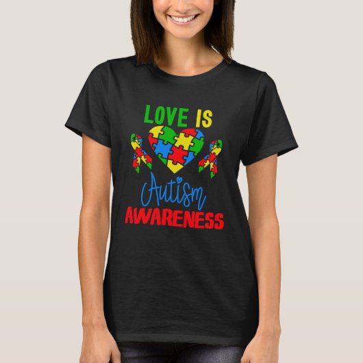 Love is Autism Awareness Puzzle Pieces Heart and R T-Shirt (Vorderseite)