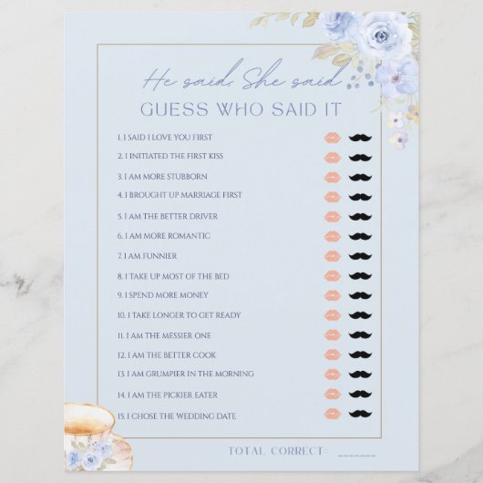 Love is Brewin He Said She Said Bridal Shower Game (Vorderseite)