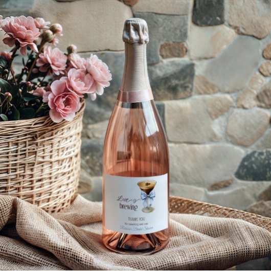 Love is Brewing Blue Bow Coffee Bridal Shower Schaumweinetikett