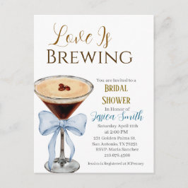 Love is Brewing Blue Bridal Shower Invitation  Postkarte