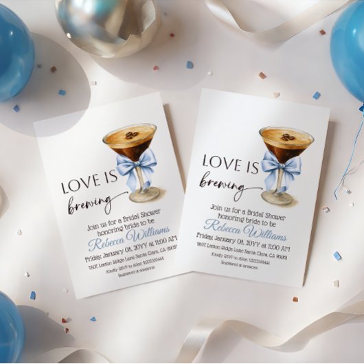 Love is Brewing Blue Coquette Bow Bridal Shower Einladung
