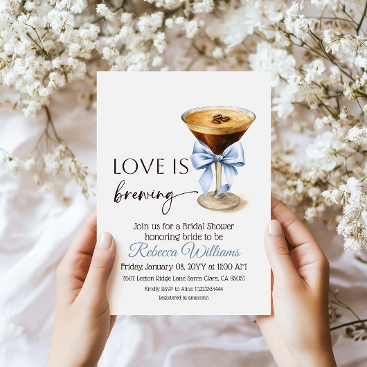Love is Brewing Blue Coquette Bow Bridal Shower Einladung