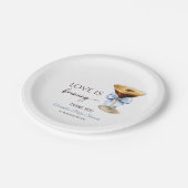 Love is Brewing Blue Coquette Bow Bridal Shower Pappteller (Schrägansicht)