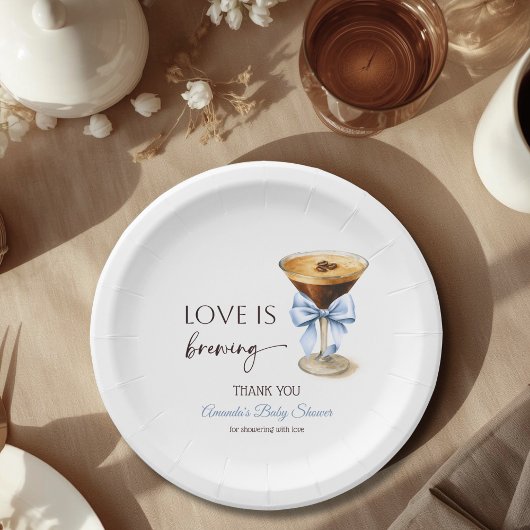Love is Brewing Blue Coquette Bow Bridal Shower Pappteller