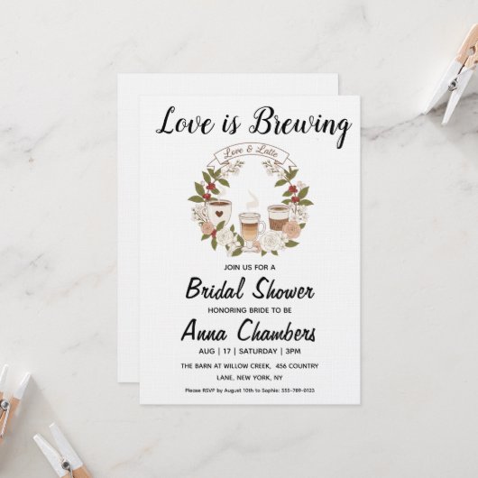 love is brewing bridal shower invitations einladung (Vorderseite/Rückseite Beispiel)