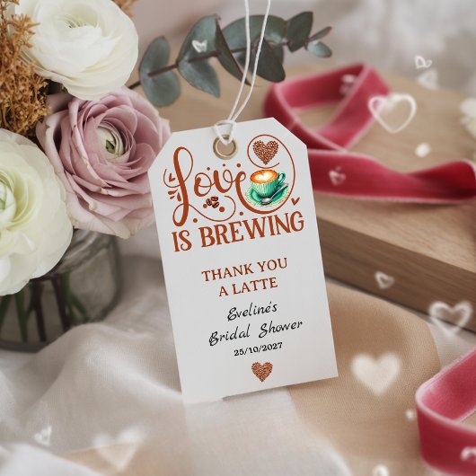 Love Is Brewing Bridal Shower Terracotta Coffee  Geschenkanhänger