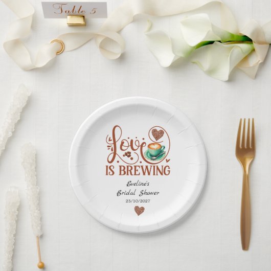 Love Is Brewing Bridal Shower Terracotta Coffee  Pappteller (Hochzeit)