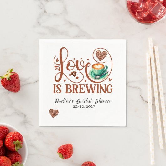 Love Is Brewing Bridal Shower Terracotta Coffee  Serviette (Beispiel)