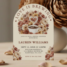 Love is Brewing Brown Floral Coffee Heart Bridal