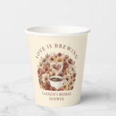 Love is Brewing Brown Floral Coffee Heart Bridal Pappbecher (Vorderseite)
