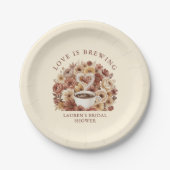 Love is Brewing Brown Floral Coffee Heart Bridal Pappteller (Vorderseite)