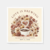 Love is Brewing Brown Floral Coffee Heart Bridal Serviette (Vorderseite)