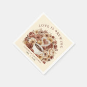 Love is Brewing Brown Floral Coffee Heart Bridal Serviette (Ecke)
