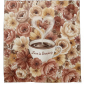 Love is Brewing Brown Floral Coffee Heart Mug Duschvorhang (Vorderseite)