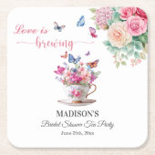 Love is Brewing Butterfly Bridal Shower Tea Party Rechteckiger Pappuntersetzer (Vorderseite)