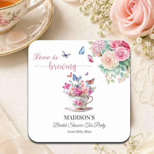 Love is Brewing Butterfly Bridal Shower Tea Party Rechteckiger Pappuntersetzer