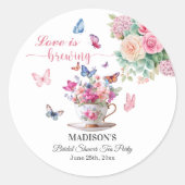 Love is Brewing Butterfly Bridal Shower Tea Party Runder Aufkleber (Vorderseite)