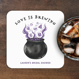 Love is Brewing Cauldron Halloween Bridal Shower Rechteckiger Pappuntersetzer