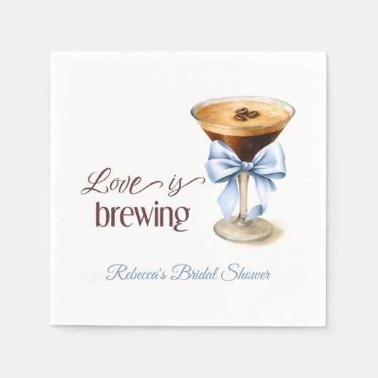 Love is Brewing Coffee Blue Bow Bridal Shower Serviette (Vorderseite)