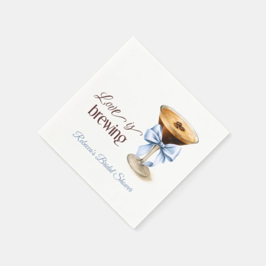 Love is Brewing Coffee Blue Bow Bridal Shower Serviette (Ecke)