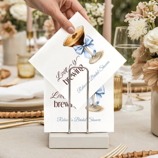 Love is Brewing Coffee Blue Bow Bridal Shower Serviette
