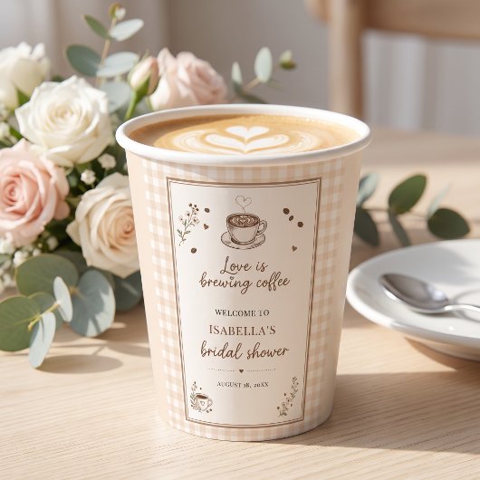 Love Is Brewing Coffee Boho Beige Benutzerdefinier Pappbecher