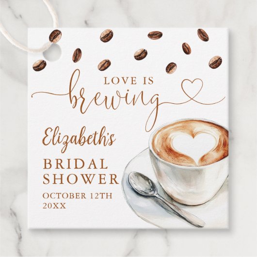 Love Is Brewing Coffee Bridal Shower Favor Geschenkanhänger (Vorderseite)