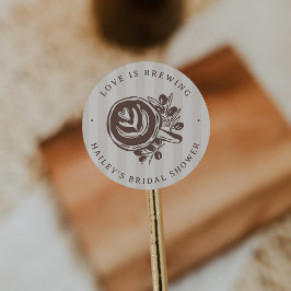 "Love is Brewing" Coffee Bridal Shower Favor Runder Aufkleber