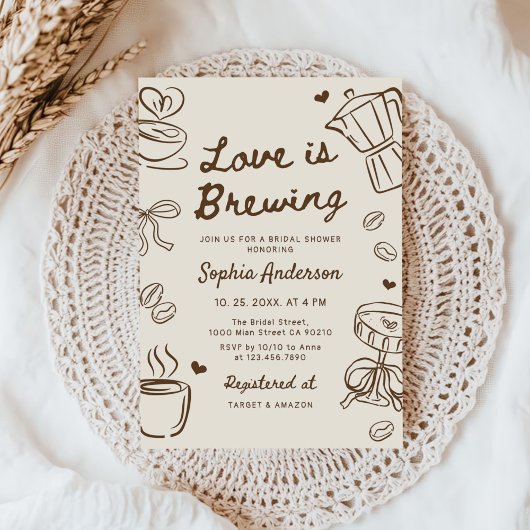 Love is Brewing Coffee Hand Drawn Bridal Shower Einladung