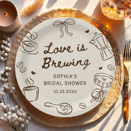 Love is Brewing Coffee Hand Drawn Bridal Shower Pappteller