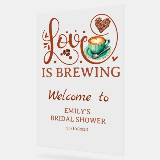 Love Is Brewing Coffee Heart Script Party Sign Acrylschild (Winkel)