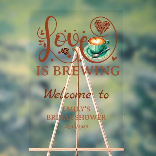 Love Is Brewing Coffee Heart Script Party Sign Acrylschild (Neutral)