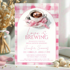 Love Is Brewing Coffee Pink Bow Bridal Shower Einladung