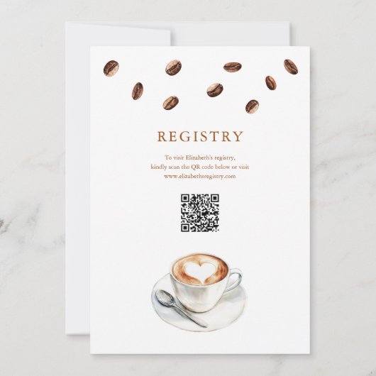 Love Is Brewing Coffee QR Code Bridal Shower Einladung (Rückseite)