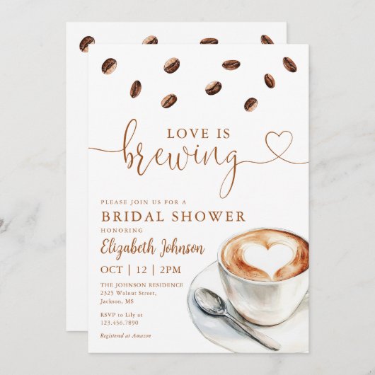 Love Is Brewing Coffee QR Code Bridal Shower Einladung (Vorne/Hinten)